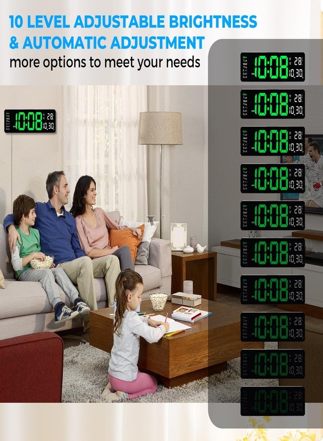 Sukeen Digital Clock, 13inch Digital Wall Clock, Wall Clock Digital Alarm Clock with Remote Control/Count Up & Down/10-Level Dimming/Dual Alarm/Date/Temperature for Home, Office, Gym Clock - Green - Image 5